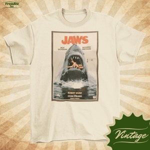 Jaws - Vintage Style Natural Crewneck T-shirt - Unisex | Movie poster shirt | Sharkweek Shirt |