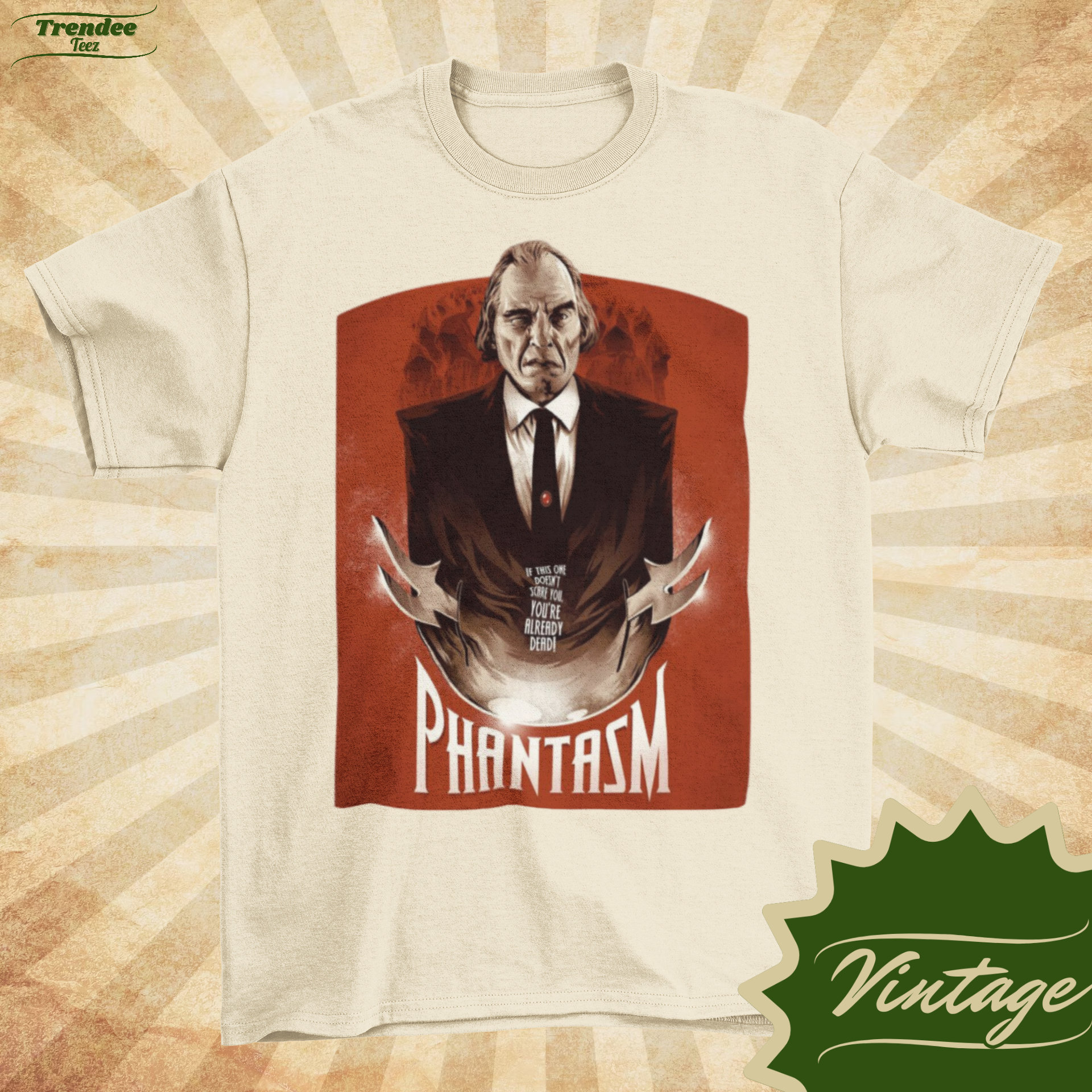 Phantasm - Vintage Style Natural Crewneck T-shirt - Unisex | Movie poster shirt |