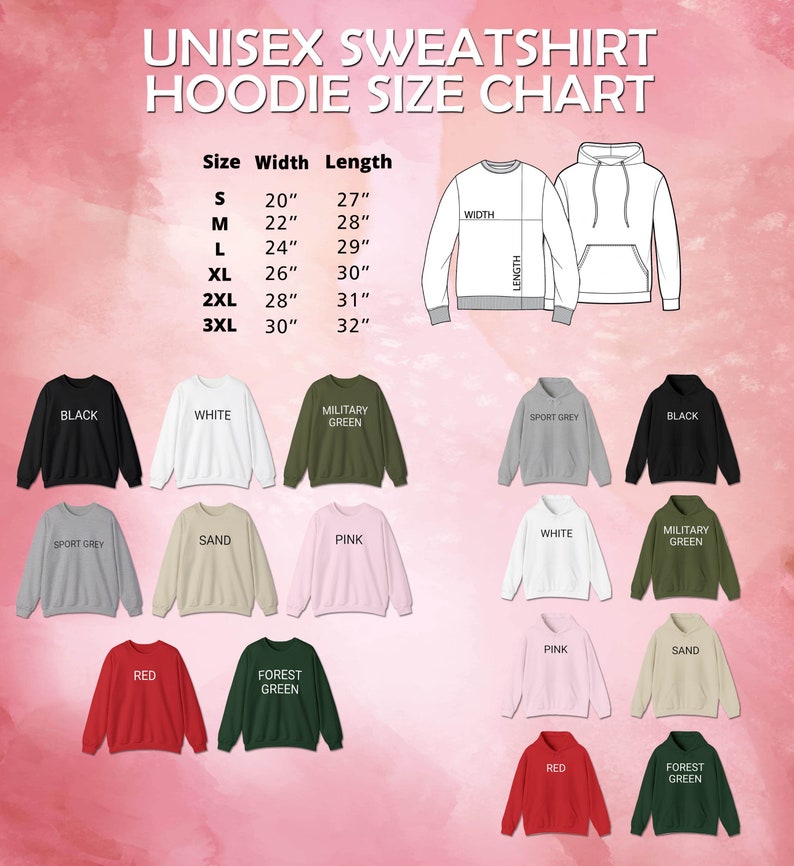 a diagram of the hoodie sizes chart