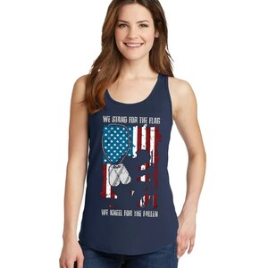 a woman wearing a tank top with an american flag