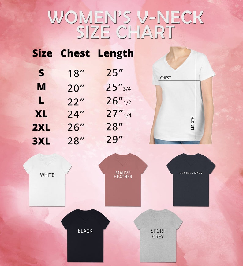 a woman's v - neck size chart with measurements