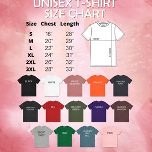 a t - shirt size chart with different colors and sizes