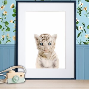PRINTABLE Baby Animal White Tiger Print - Tiger Nursery Wall Art - Jungle Nursery Decor - Kid's - Baby White Tiger Cub - DIGITAL DOWNLOAD