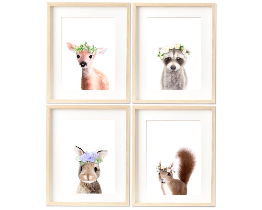PRINTABLE Set of 4 Woodland Baby Animal Flower Crown Prints - Forest ...