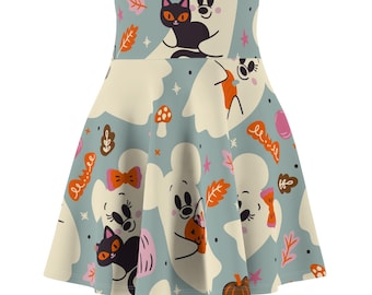 Falda deportiva de otoño con temática de ratones y gatos negros, falda atlética de Halloween, atuendo de Oogie Boogie de MNSSHP, falda para mujer para pasear por el parque.