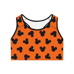 Orange and Black Mickeys mouse heads Halloween Disney Running Sports Bra, Matching Shorts or Skirt, Park Run, Training, Summer Gear