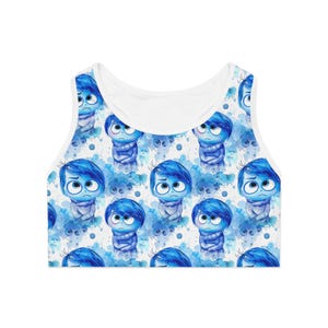 Sadness sports bra Inside Out all the emotions  Disney Running Sports Bra, Matching Shorts Skirt, Park Run, Training, Summer Gear