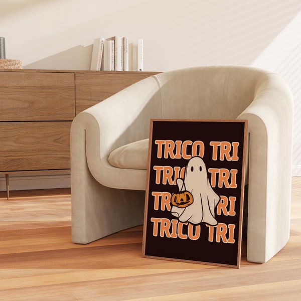 TRICO TRI Ghost -  Cute and Whimsical Digital Halloween and Spanish Digital Wall art for Home, Office, Bedroom, Dorm. Perfect for Parties!