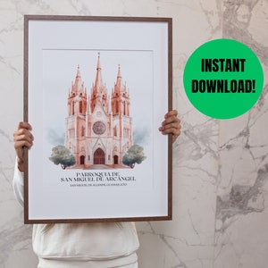 San Miguel de Allende Mexico Art Poster | Mexico Art Wall | Mexico Travel Poster Watercolor Wall Art Mexican Digital Download Set of 1