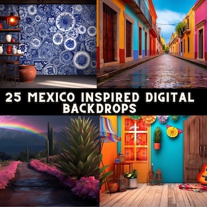 25 Cenários Digitais Vibrantes Inspirados no México para Fotografia e Eventos | Cenários para festas, inspiração para viagens, convites, fotos de estúdio