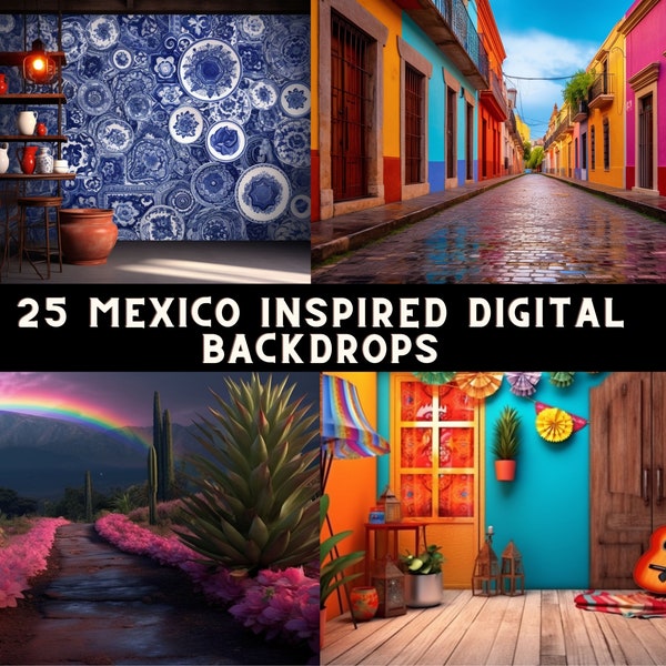 25 Fondos vibrantes inspirados en México digital para fotografía y eventos / Fondos para fiestas, inspiración de viajes, invitaciones, fotografías de estudio