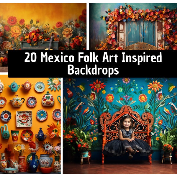 20 Fondos digitales inspirados en el arte popular mexicano para fotografía y eventos, Fondos para fiestas, inspiración de viajes, invitaciones, fotografías de estudio