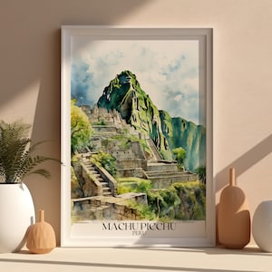 Machu Picchu Peru Art Poster | South America Art Wall | Peru Travel Poster | Watercolor Wall Art Peru Poster Digital Download | Gift under 5