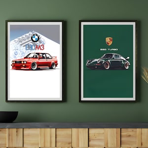 BMW E30 M3 Print, Midcentury Modern Classic, Car Enthusiast, Abstract Art, Various Sizes, Wall Art, Boys Bedroom Decor, Printable Car