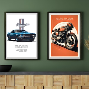 Vintage Cafe Racer Poster, Motorbike, Vintage Racer, Abstract Art, Various Sizes, Wall Art, Boys Bedroom Decor, Printable Car, Vehicle Art