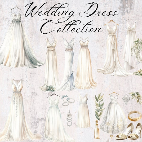 Wedding dress collection Clipart Beautiful Bride clipart bridal gown clipart png commercial use transparent background Digital Download