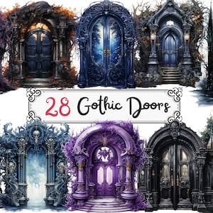 Gothic Door Clipart, 28 PNG Watercolor Doors Bundle, Junk Journal Printables, Junk Journal Doors, Dark Goth, Fussy Cut, Commercial Use