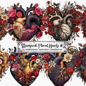 Steampunk Heart ClipArt PNG para uso comercial Arquivos PNG para sublimação Steam Punk Digital Collage Sheet Steampunk Digital Journal Kit
