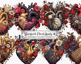 Steampunk Heart ClipArt PNG for Commercial Use PNG Files for Sublimation Steam Punk Digital Collage Sheet Steampunk Digital Journal Kit