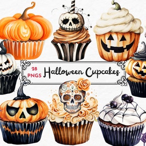 Aquarela Halloween Cupcake Clipart Halloween Candy PNG Downloads de imagens digitais para fazer cartões Scrapbook Junk Journal Paper Crafts