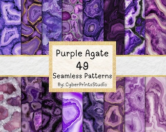 Purple Agate Digital Paper Bundle – 49 Violet Geode Seamless Textures, Amethyst Quartz Stone Backgrounds, Sublimation, Scrapbooking Design