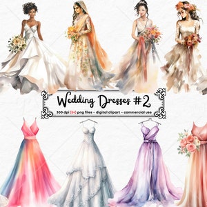 Wedding dress collection Clipart Beautiful Bride clipart bridal gown clipart png commercial use transparent background Digital Download