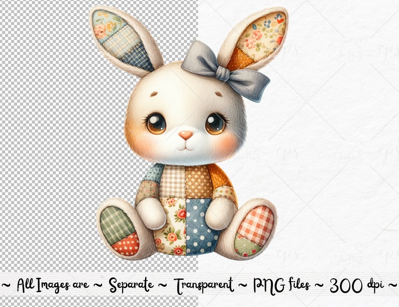 Patchwork Rabbit Teddy Patchwork Quilted Bunny, Stuffed Animal, Nursery Decor Art, Cute Rabbit ...