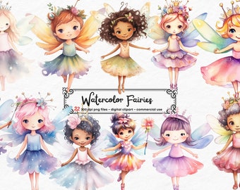 Fate dell'acquerello Clipart Fata Clipart Fate dell'acquerello PNG Bundle su sfondo trasparente uso commerciale download immediato