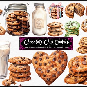 CHOCOLATE CHIP COOKIE Clipart Bundle Png Süßigkeiten - Aquarell - Backen - Transparent Digitale Downloads für kommerzielle Nutzung, Handwerk, Dekor