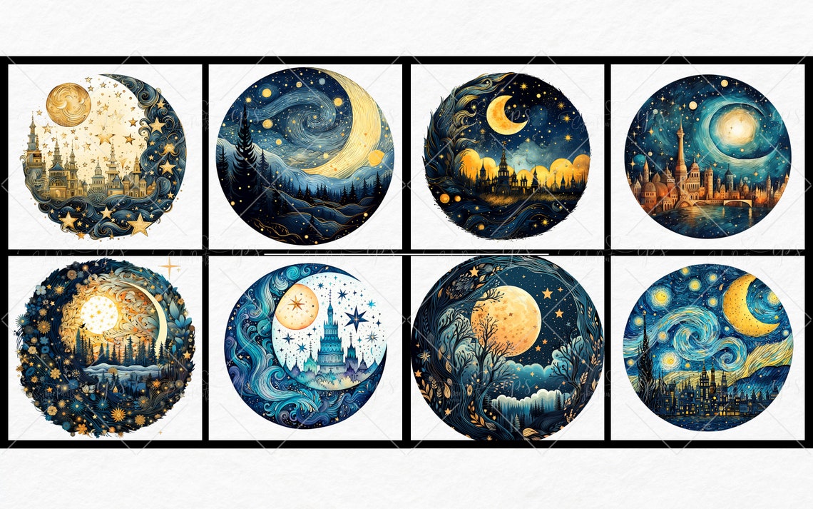Starry Night Moon Clipart PNG for Commercial Use PNG Files for - Etsy