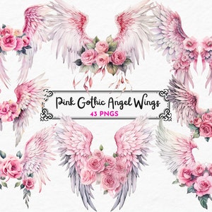 Imágenes prediseñadas de alas de ángel floral gótico, imágenes prediseñadas de acuarela, alas de plumas png, imágenes prediseñadas de alas de fantasía, imágenes prediseñadas del cielo, descarga digital