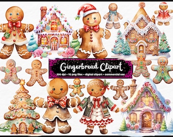 Gingerbread House Clipart, Gingerbread clipart, Commercial use, Digital Download, Watercolor Clipart, Clip Art, PNG, instant download