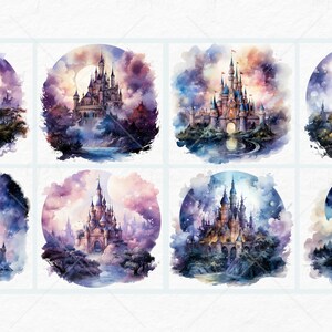 Aquarel Fantasy Castles Clipart - fantasy kasteel nacht landschap landschappen PNG formaat instant download voor commercieel gebruik afbeelding 4