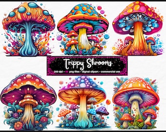 Watercolor Magic Mushrooms Clipart - Trippy fantasy watercolor witch fairy PNG format instant download for commercial use