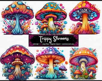Watercolor Magic Mushrooms Clipart - Trippy fantasy watercolor witch fairy PNG format instant download for commercial use
