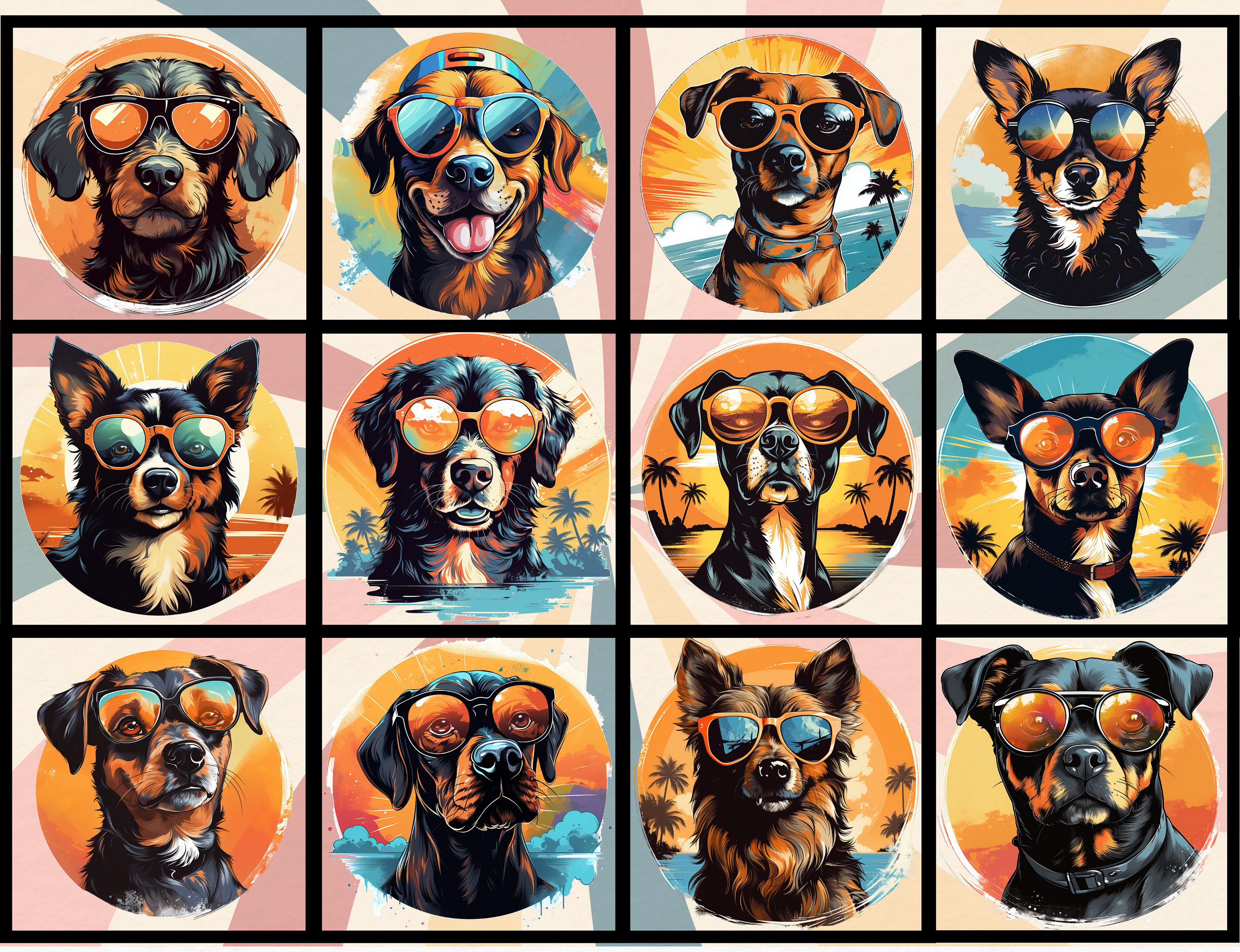 Dog Sunglasses Clipart | Retro | PNG | Cute | Watercolor | Commercial ...