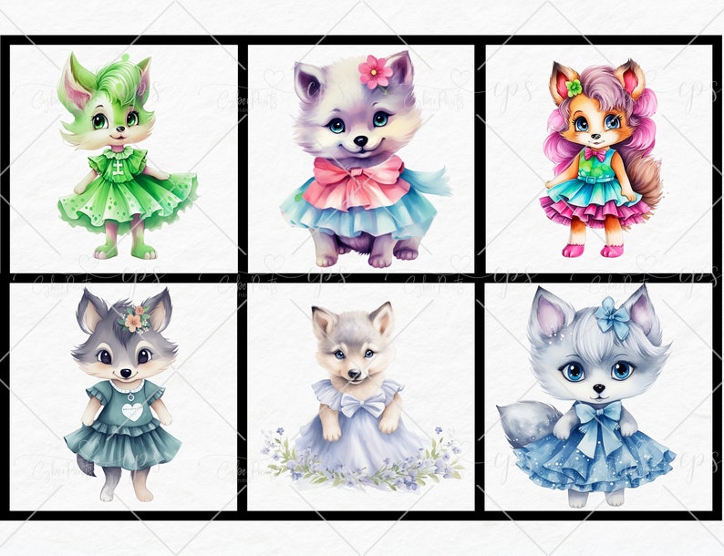 Wolf Cartoon Pattern Print Dress