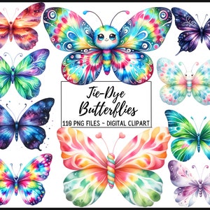 Tie Dye Aquarell Schmetterlinge Clipart - psychedelische Trippy Fantasy Schmetterling PNG-Format sofort-Download, Scrapbooking, kommerzielle Nutzung
