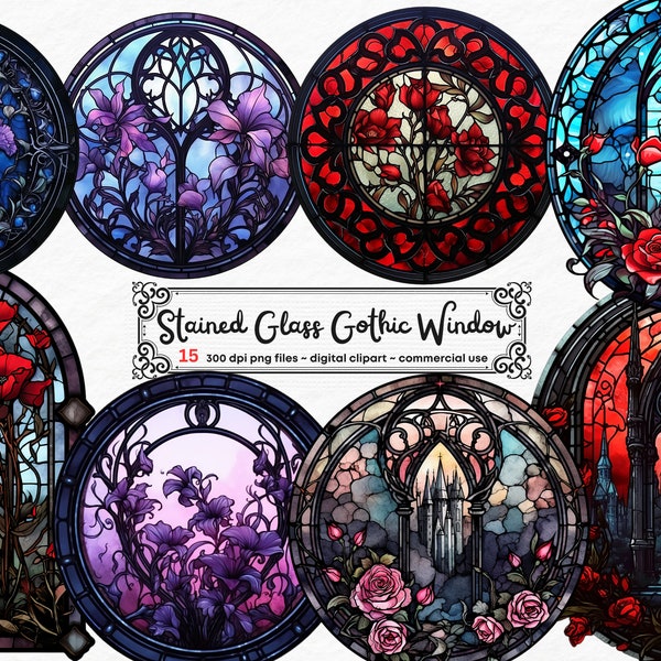 Stained Glass Gothic Window Floral Window Gothic Floral Window PNG graphics Instant Download,  Altered Art Junk Journals