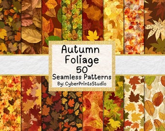 Autumn Leaves Watercolor Seamless Pattern Bundle – 114 Fall Foliage and Leaf Texture Backgrounds for Sublimation, Junk Journals, Card Making