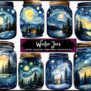 Hiver dans un pot Clipart, Aquarelle Clipart, Saison d’automne, Scrapbook, Artisanat en papier, PNG et SVG, Sort d’hiver, Junk Journal, Bundle, Numérique