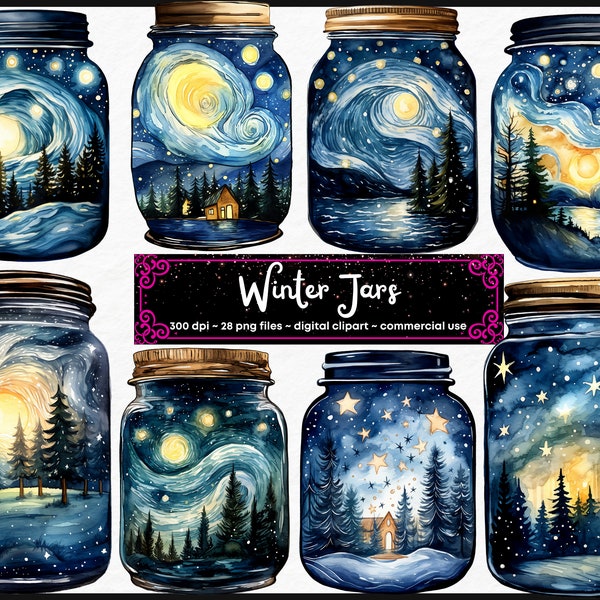 Winter in a Jar Clipart, Watercolor Clipart, Fall Season, Scrapbook, Paper Crafts, PNG and SVG, winter Spell, Junk Journal, Bundle, Digital