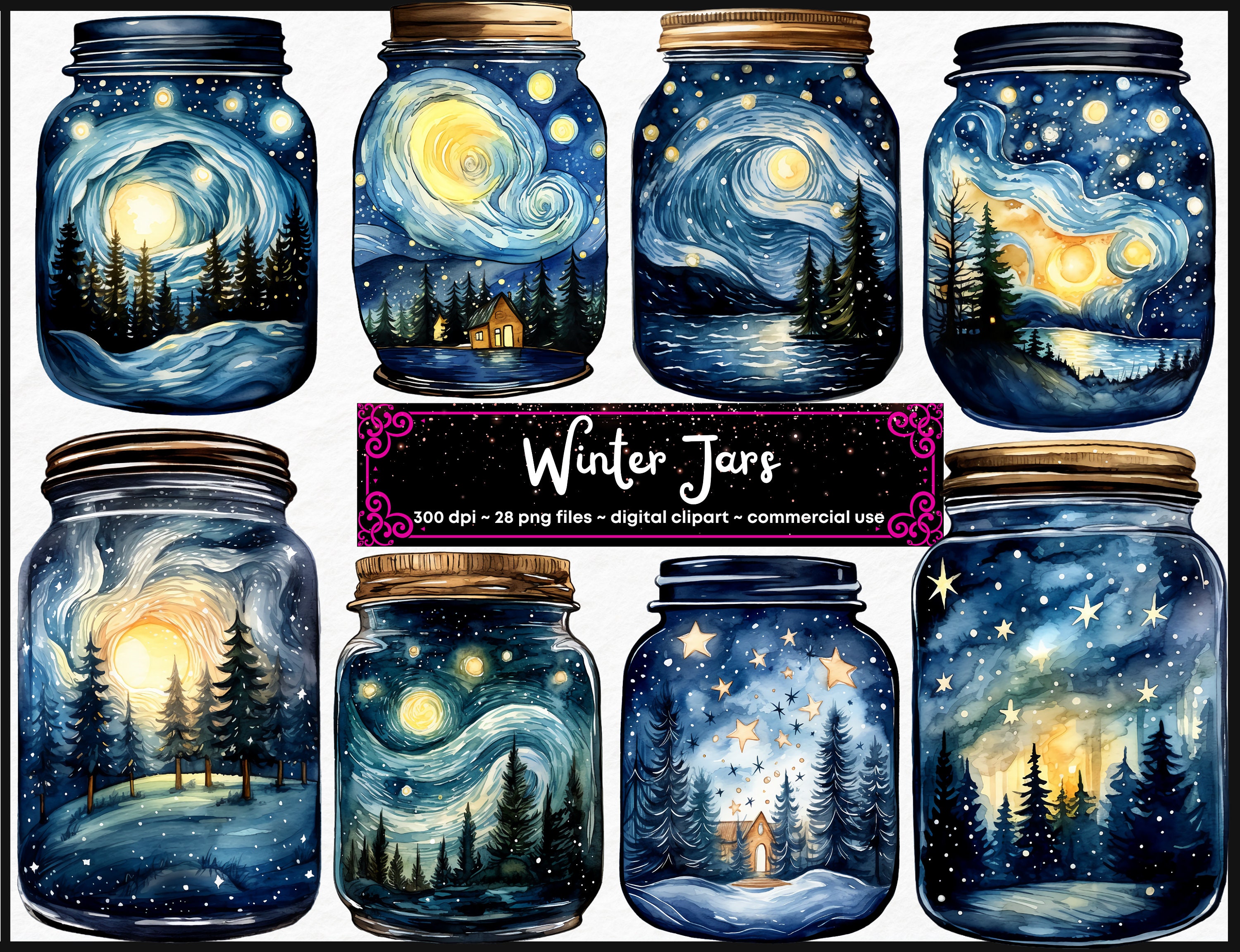 Winter in a Jar Clipart, Watercolor Clipart, Fall Season, Scrapbook ...