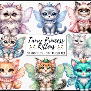 Fairy Princess Kittens Watercolor Clipart png, cute kitten png, Baby Kitten Clipart Kitten clip art Junk Journal commercial use scrapbooking