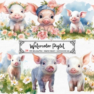 Acuarela cerdo clipart cochinillo clipart cerdo sublimación diseños PNG formato descarga instantánea - fabricación de tarjetas, clip art, artesanía de papel digital