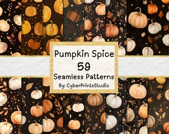 Pumpkin Digital Paper Bundle – 59 Seamless Fall Pumpkin Backgrounds for Sublimation, Scrapbooking, Junk Journals, Cards, and Crafts