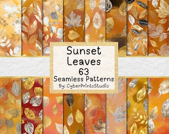 Metallic Autumn Leaf Digital Paper – 12x12 Foil Leaf Textures in Gold and Silver for Fall Crafts, Sublimation, Junk Journals, Card Making