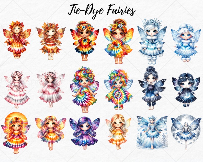 Tie-dye Watercolor Fairies Clipart Fairy Clipart Watercolor Fairies PNG ...