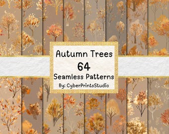 Autumn Trees Digital Paper Bundle – 64 Seamless Fall Forest Patterns with Watercolor Leaves for Sublimation, Journals, and Crafts