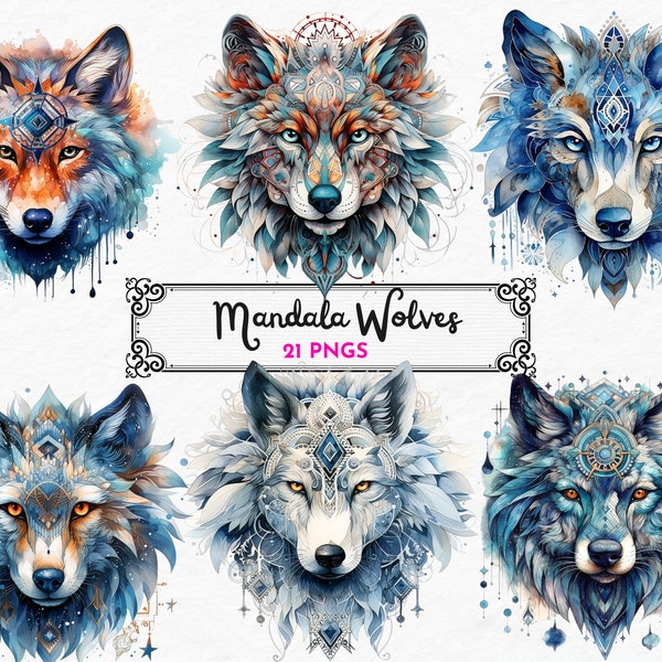 Mandala Wolf, Art complexe, Animal mystique, Mandala Design, Mystique Decor, Wolf Clipart, Spiritual Wolf, téléchargement immédiat, utilisation commerciale